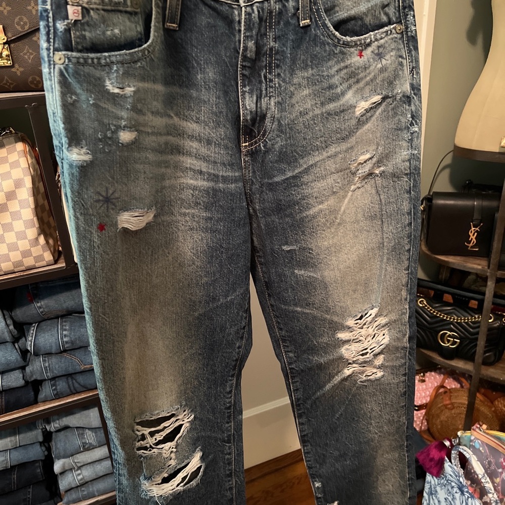 AG Adriano Goldschmmed Distressed High Rise Blue Jeans
